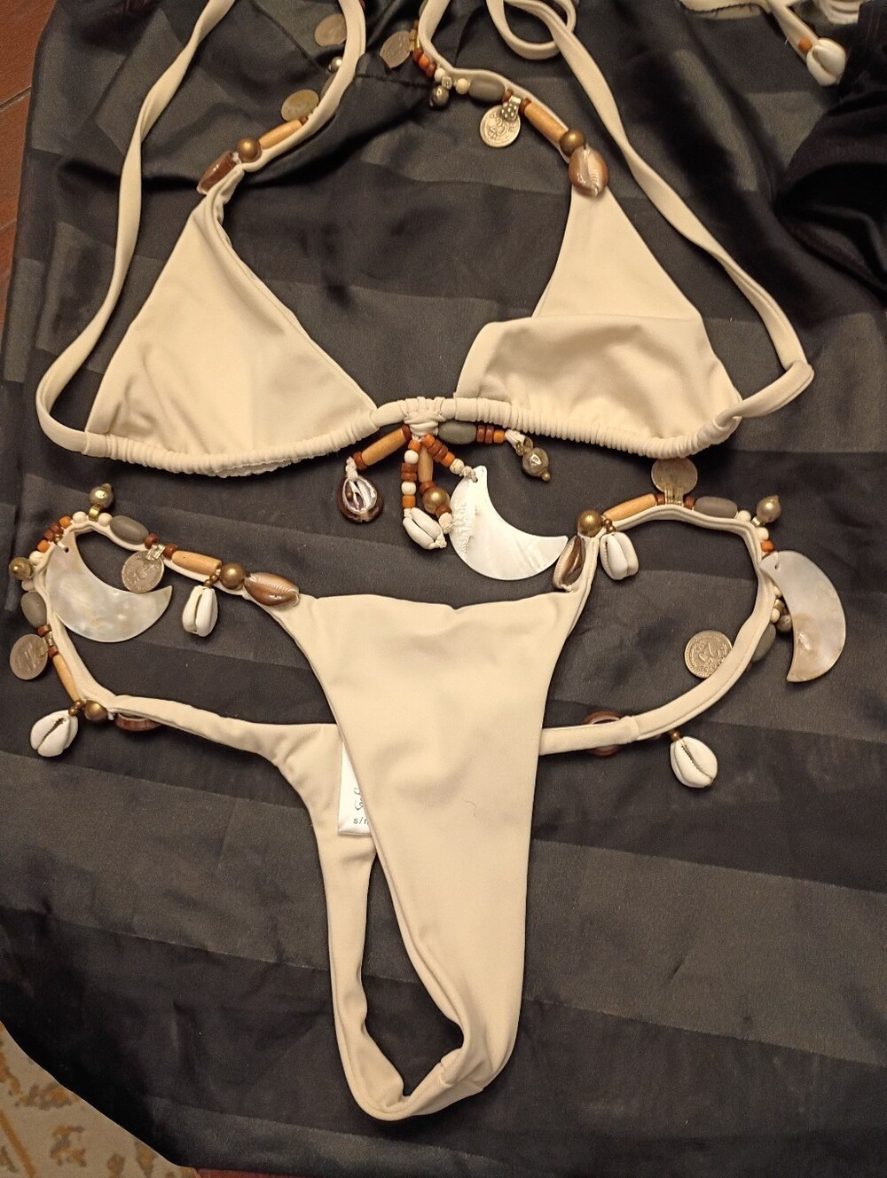 Andi Bagus Salma Beige Beaded Shell Triangle Bikini Set - Women Swim - Picture 6 of 6